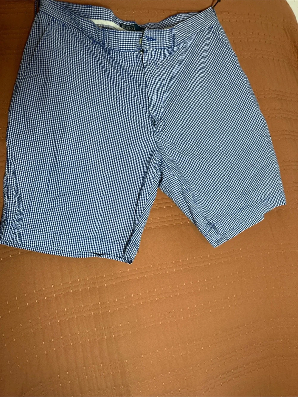 Polo by Ralph Lauren Navy and White Gingham Flat Front Men’s Shorts